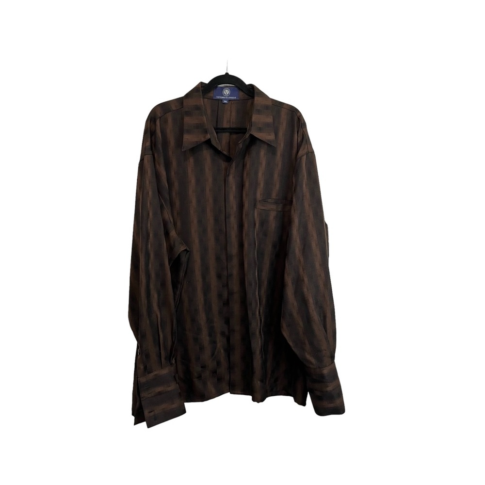 Vittorio St. Angelo Brown Plaid Geometric Long Sleeve Button Up Shirt Mens 3XL